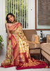 Phalgun : Rangkaat Khaddi Georgette Handloom Banarasi Saree in subtle shades of Yellow and Pink (7490833285313)