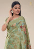 DEEP MINT GREEN WOVEN JECQUARD FLORAL PRINT SAGA SAREE (6782265393345)