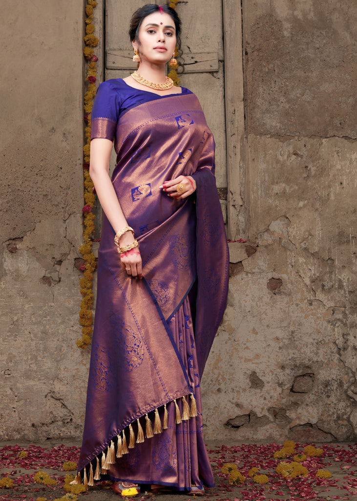 TRUE BLUE BRONZE ZARI WOVEN KANJIVARAM SILK SAREE