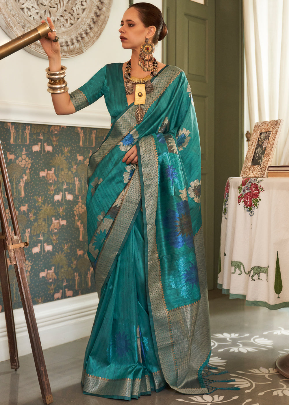 Buy Blue Banarasi Katan Silk Saree Online in USA with Zari Border – Pure  Elegance