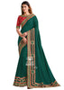 Aqua Green Satin Silk Designer Saree With Embroidered Contrast Blouse (7185596186817)