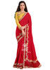 Cardinal Red Satin Silk Designer Saree With Embroidered Contrast Blouse (7185594581185)