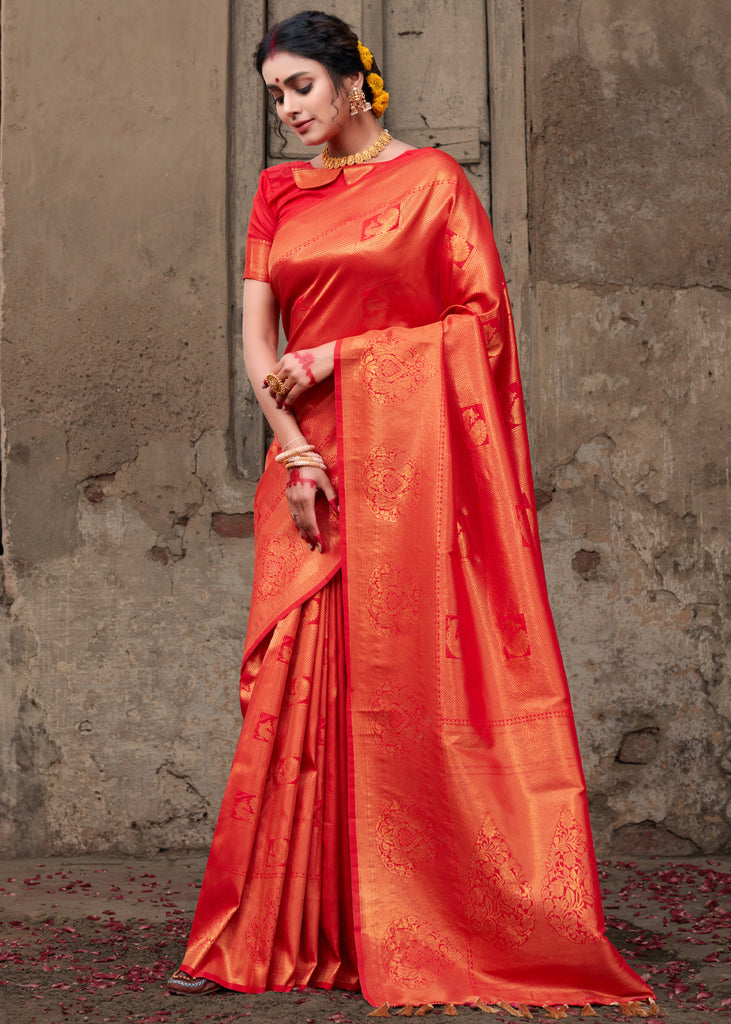 Buy Red Hand Crushed Silk Saree with Fuchsia Silk and Organza Cutwork  Embroidery at Edges by KORA at Ogaan Online Shopping Site