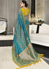 AZURE BLUE WOVEN DESIGNER SATIN SILK SAREE (7519889162433)