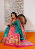 Parineeta: Teal Blue Banarasi Saree With Beautiful Paithani Border