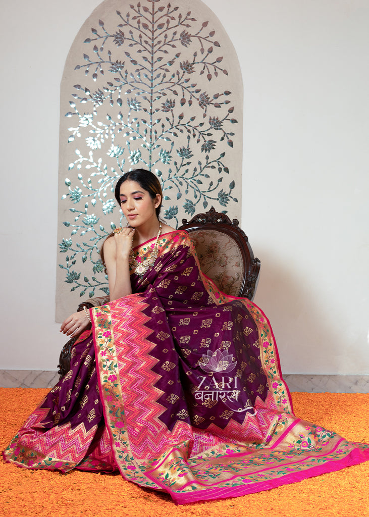 PARINEETA: Wine purple Banarasi Saree with Beautiful Paithani Border