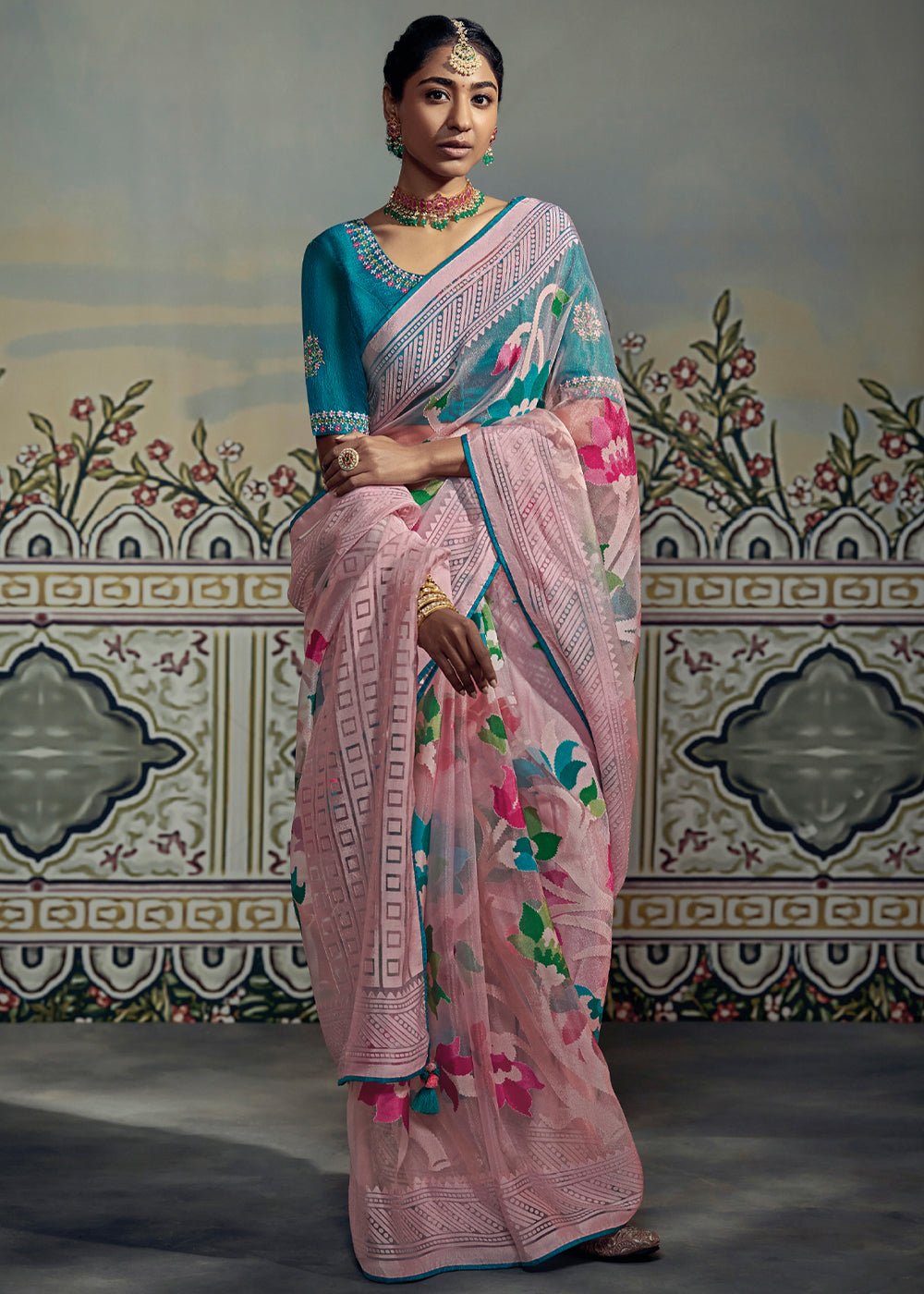 Pink Soft Silk Readymade Saree – StylebyPanaaash