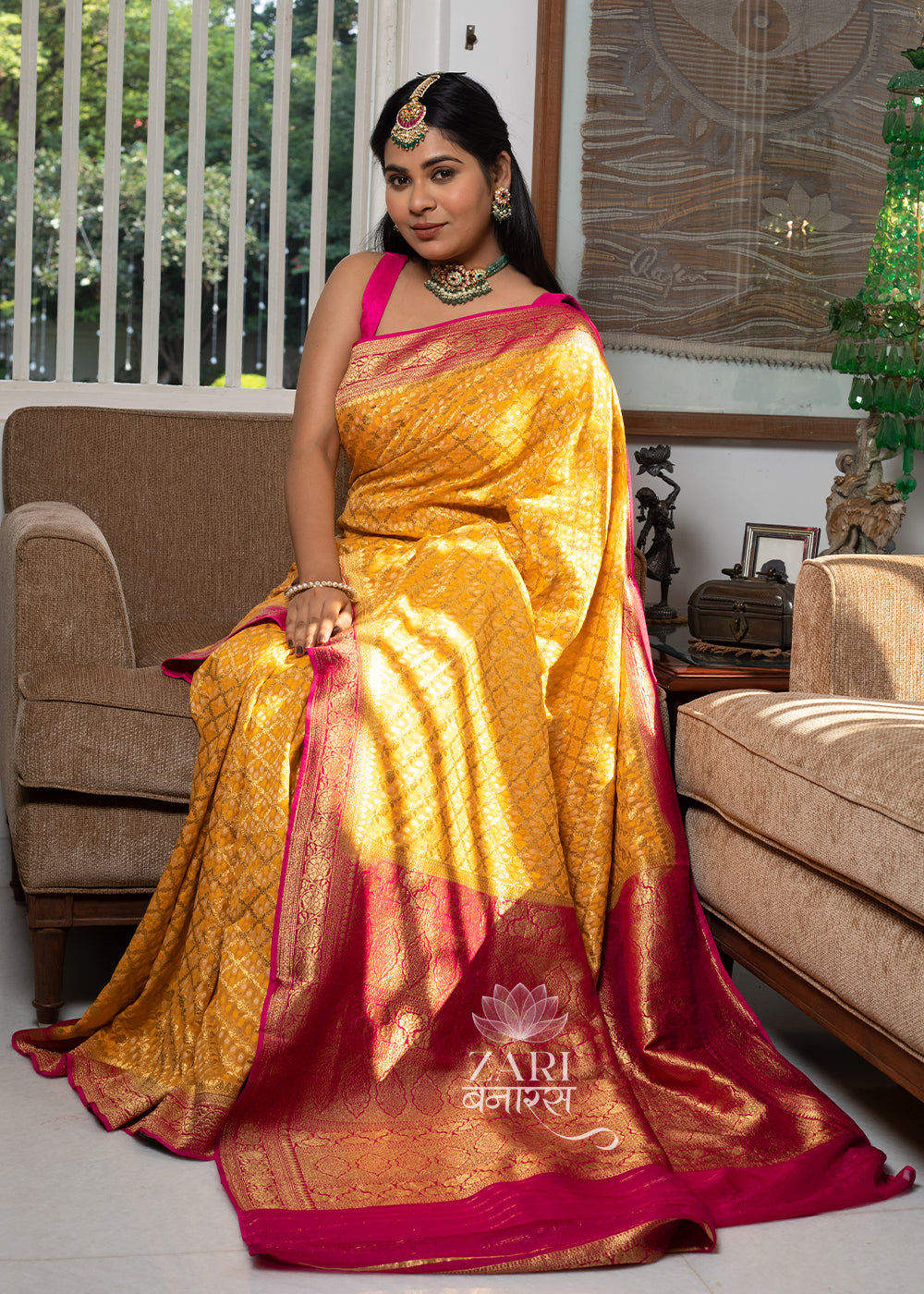 Fuchsia Pink Pure Katan Silk Handloom Banarasi Saree Design by Devissha at  Pernia's Pop Up Shop 2024