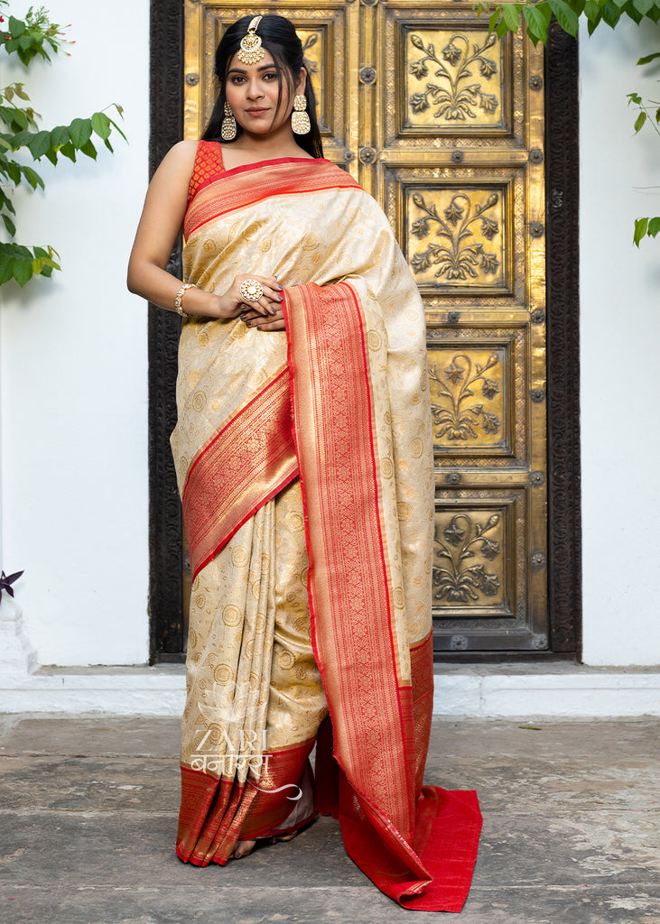 Devastuti:Banarasi Brocade Saree In Shades Of Beige And Red