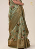 OLIVE GREEN WOVEN JECQUARD FLORAL PRINT SAGA SAREE (6782264737985)