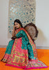 Parineeta: Teal Blue Banarasi Saree With Beautiful Paithani Border