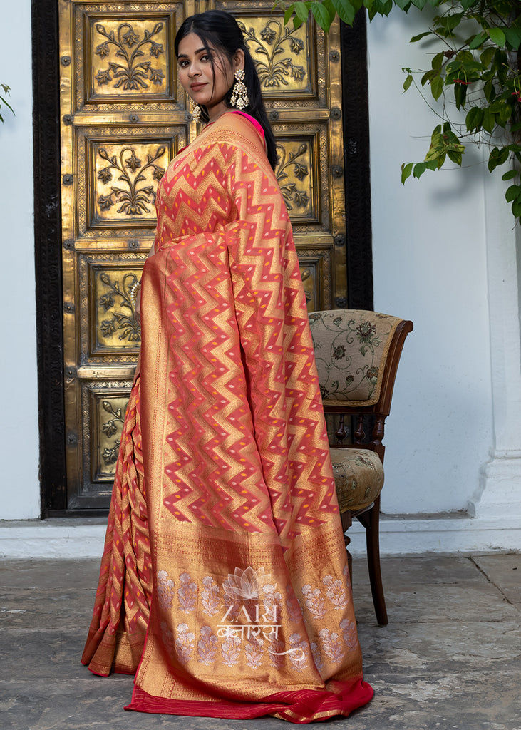 Buy Burgundy Red Khaddi Banarasi Georgette Saree online-Karagiri