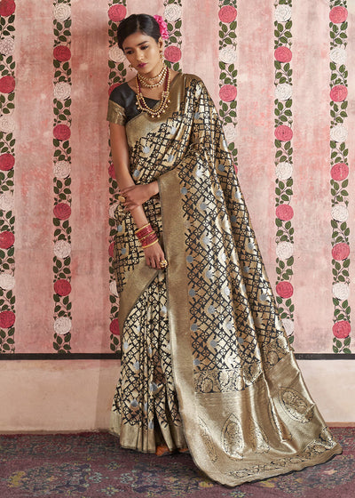 Steal Gray Kanjivaram Saree (5778911887511)