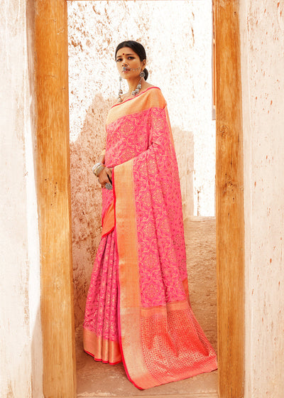 Soft Pink Woven Patola Saree With Brocade Blouse (5673647702167)