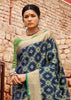 Midnight Navy Blue Woven Patola Saree With Brocade Blouse (5673648095383)