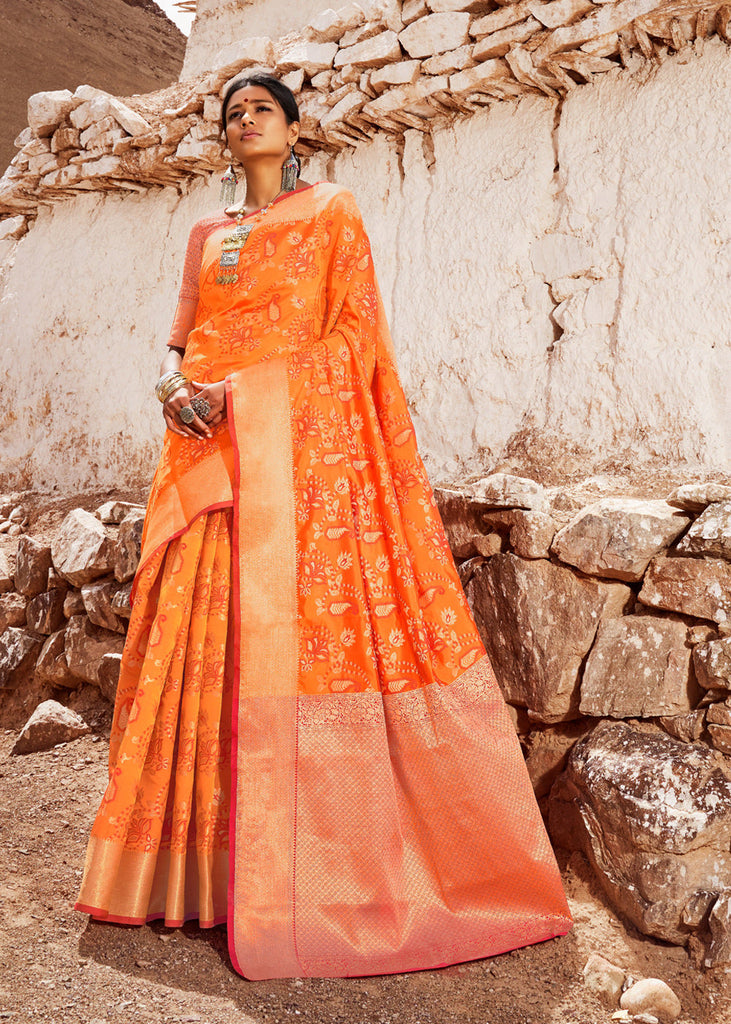 Glaring Orange Woven Patola Saree With Brocade Blouse (5673650094231)