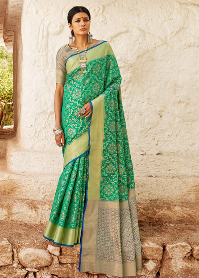 Persian Green Woven Patola Saree With Brocade Blouse (5673652289687)