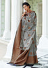 Haze Gray woven Linen Jacquard Saree (5673656320151)