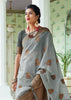 Haze Gray woven Linen Jacquard Saree (5673656320151)