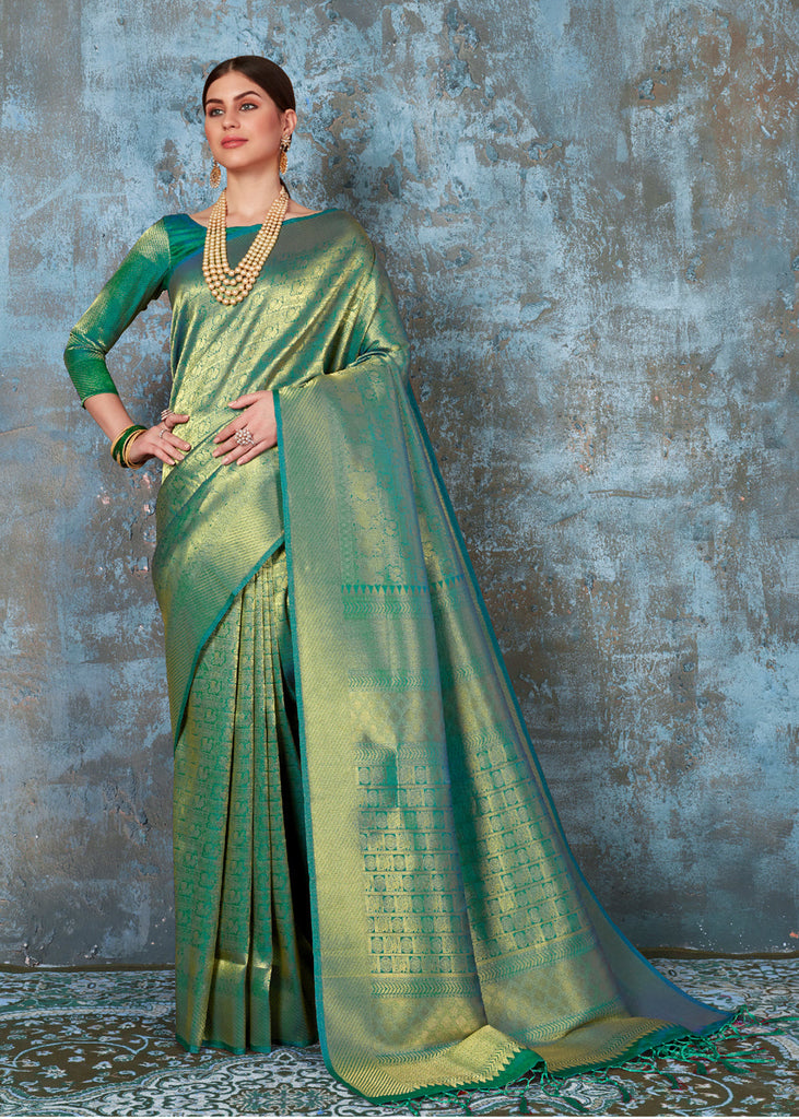 Forest Green Kanjivaram Saree (5763399352471)