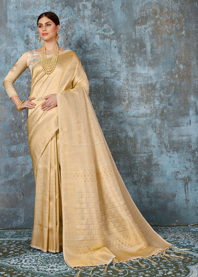 Classic Pearl White Kanjivaram Saree (5763401056407)