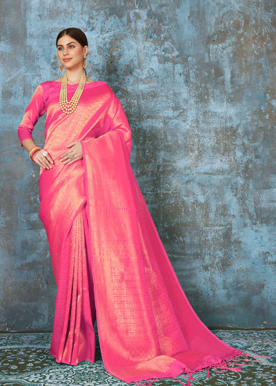 Royal Raspberry Pink Kanjivaram Saree (5763402137751)