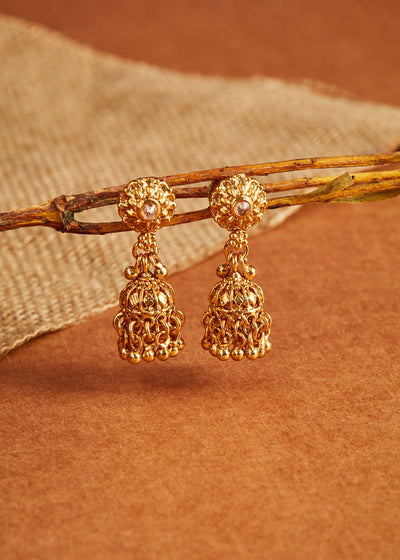 GOLDEN FLORAL JAAL LATKAN EARRINGS (6964408877249)